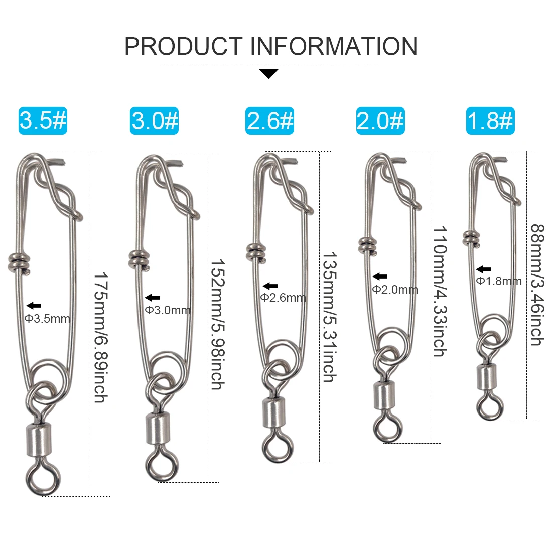 Gancho de pesca acero inoxidable para atún conector giratorio