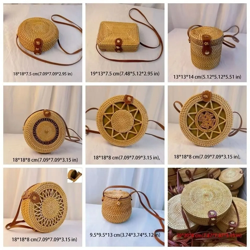 Bolso de mimbre cuadrado con hebilla de cuero y bandolera boho - imagen 5