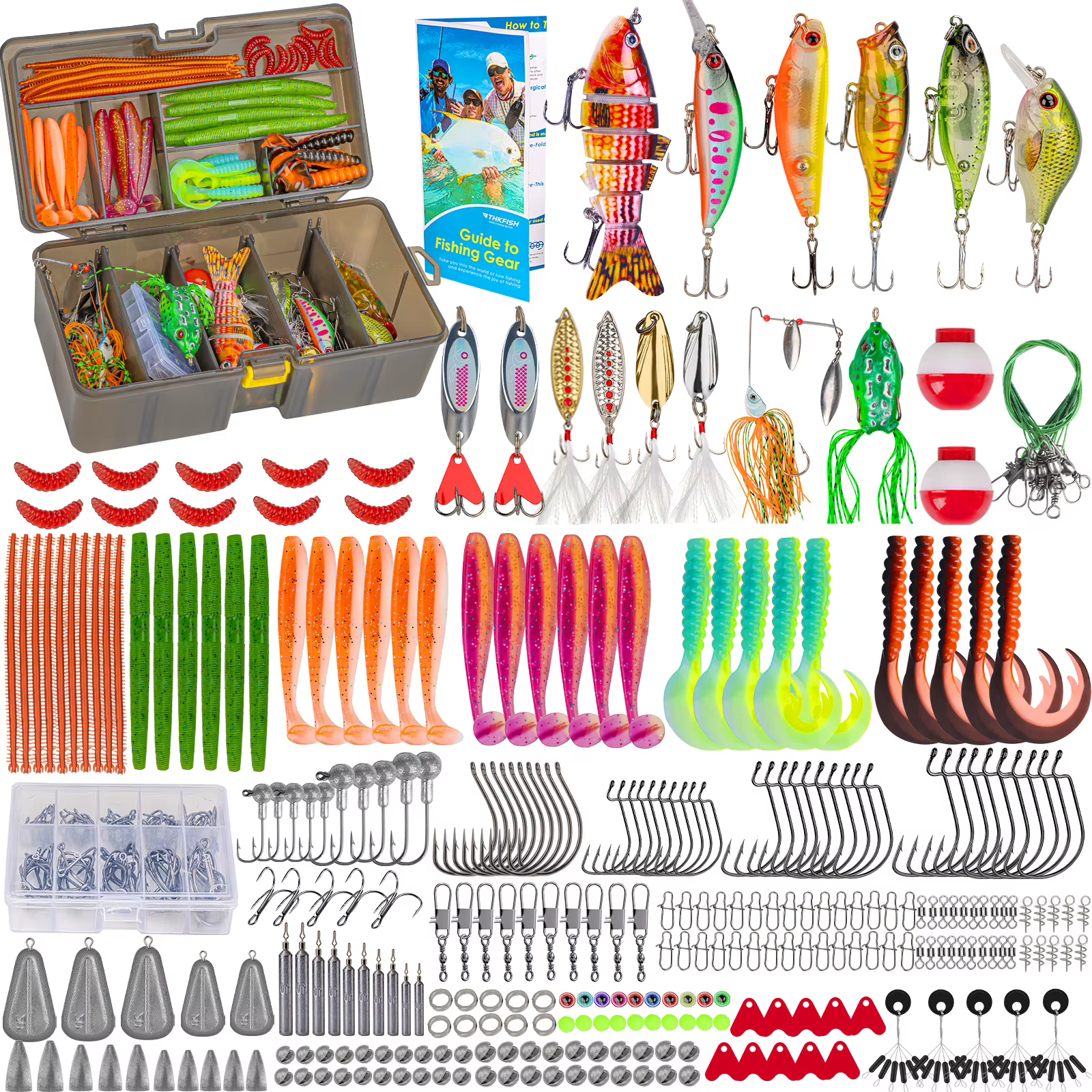 Vista detallada de las cucharas metálicas del kit de pesca