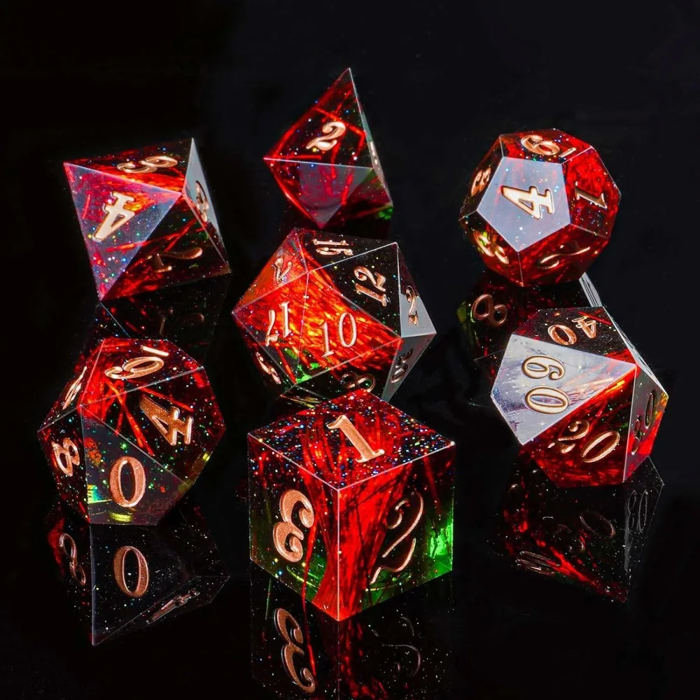 Dados fluidos de resina poliédricos D4-D20 azules verdes morados - imagen 3