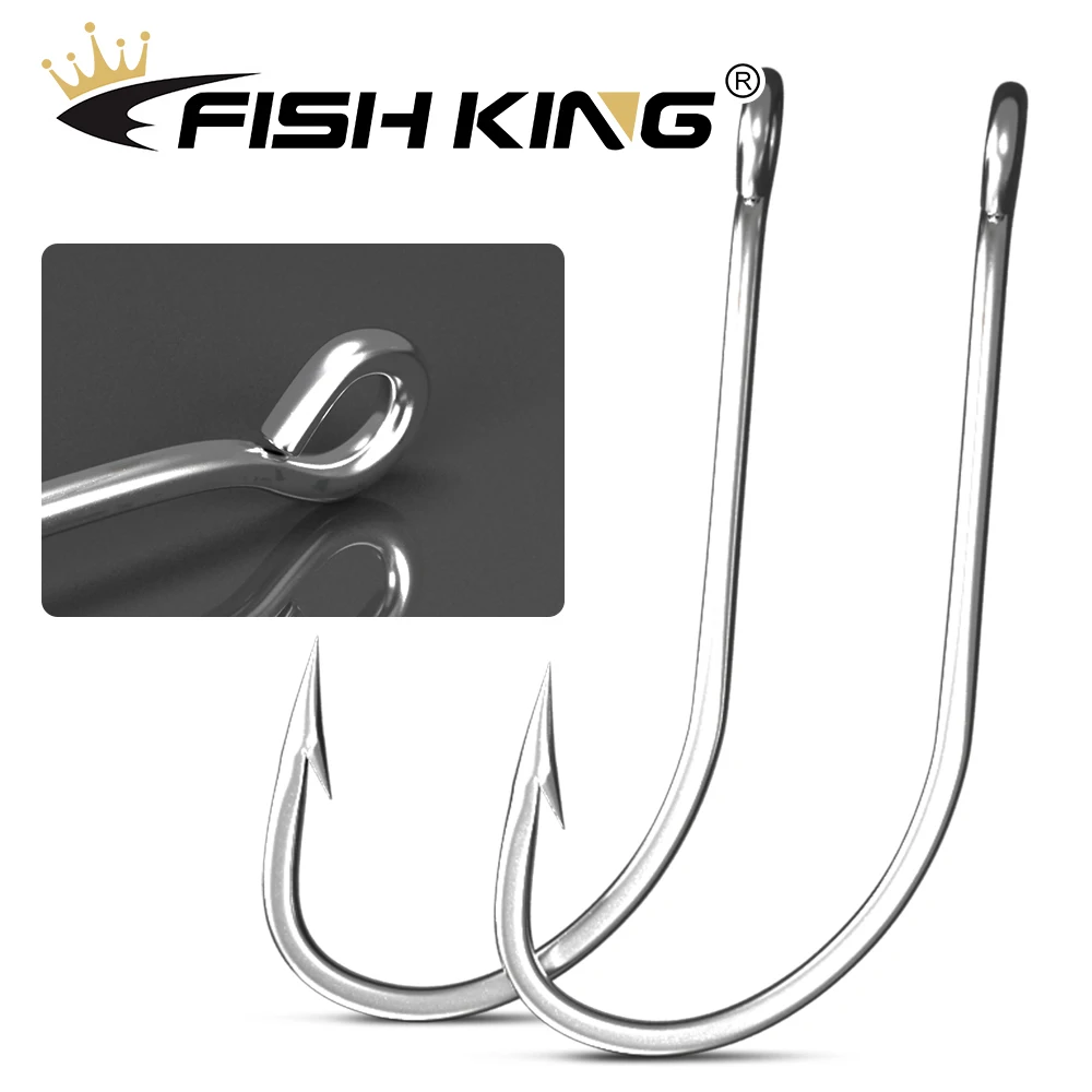 Fish King Anzuelos vástago largo con púas acero al carbono agua salada