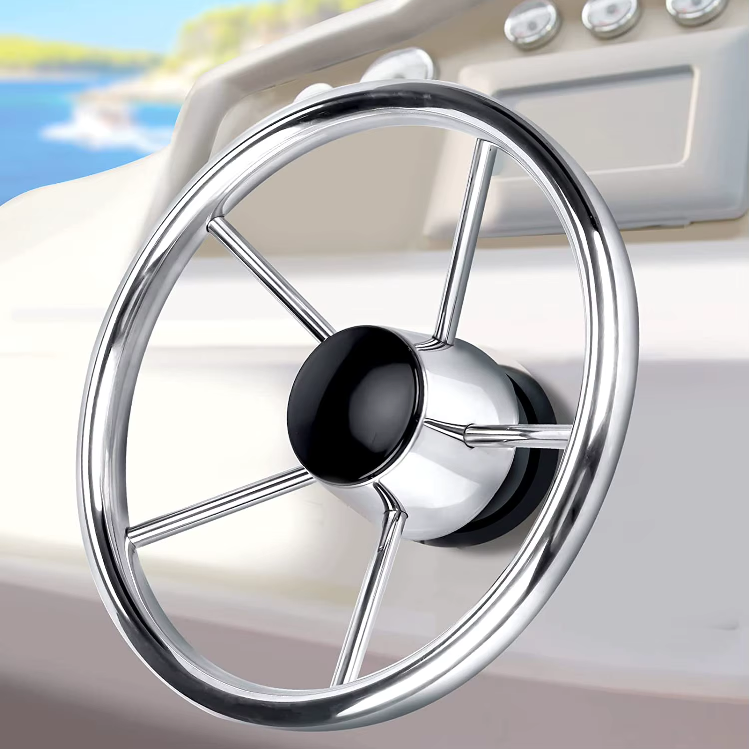 Volante Marino Acero Inoxidable Pulido – 5 Radios para Barco