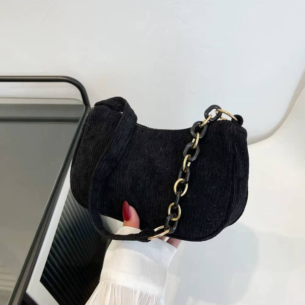 Bolso Bandolera de Pana con Cadena y Cremallera – Estilo Clutch