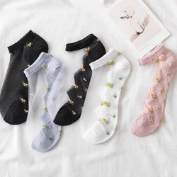Calcetines tobilleros mujer encaje transpirable con cristales y flores