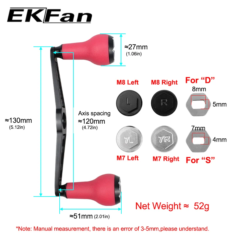 Mango carrete Ekfan CNC aluminio 130mm para Shimano y Daiwa