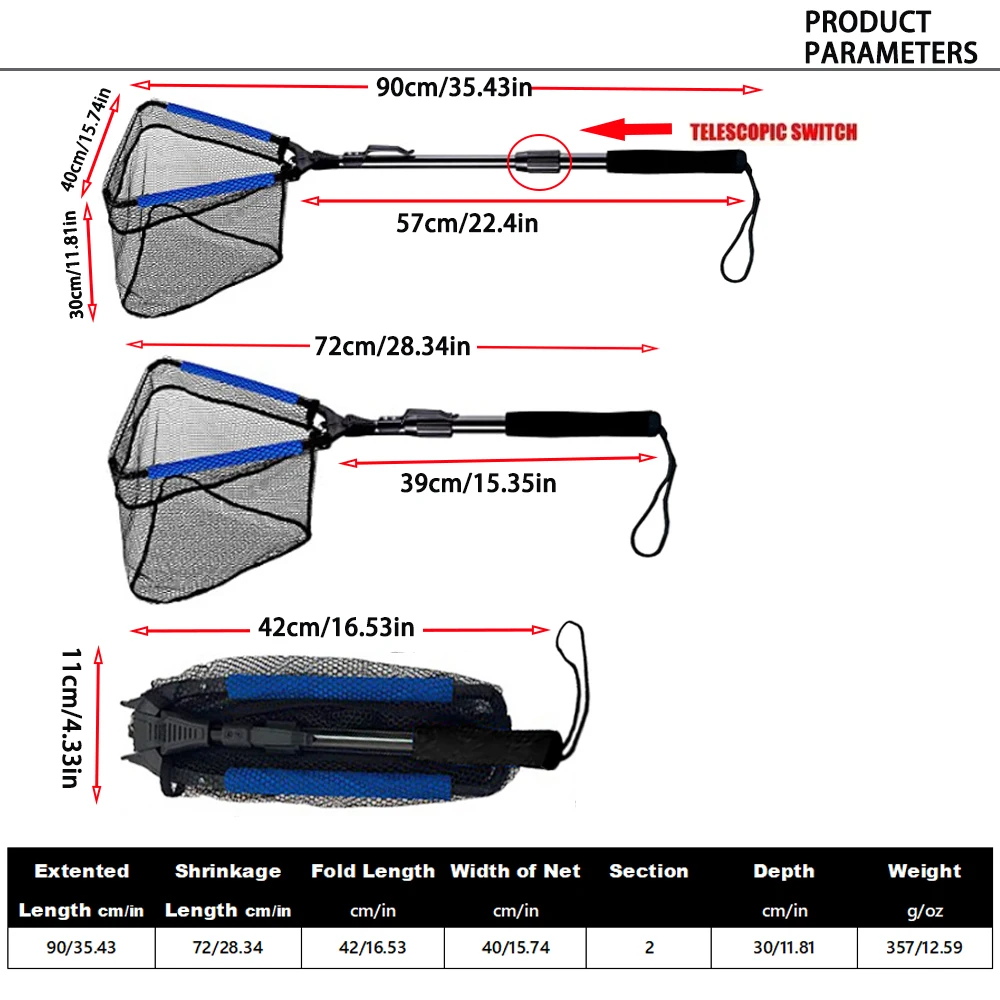 Red de pesca telescópica para salmón y bagre plegable portátil - imagen 2