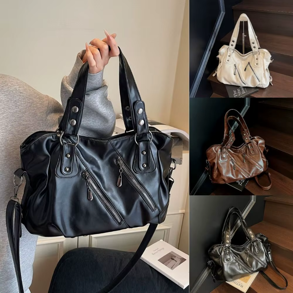 Bolso de hombro mujer retro en cuero PU brillante – Alta capacidad - imagen 3