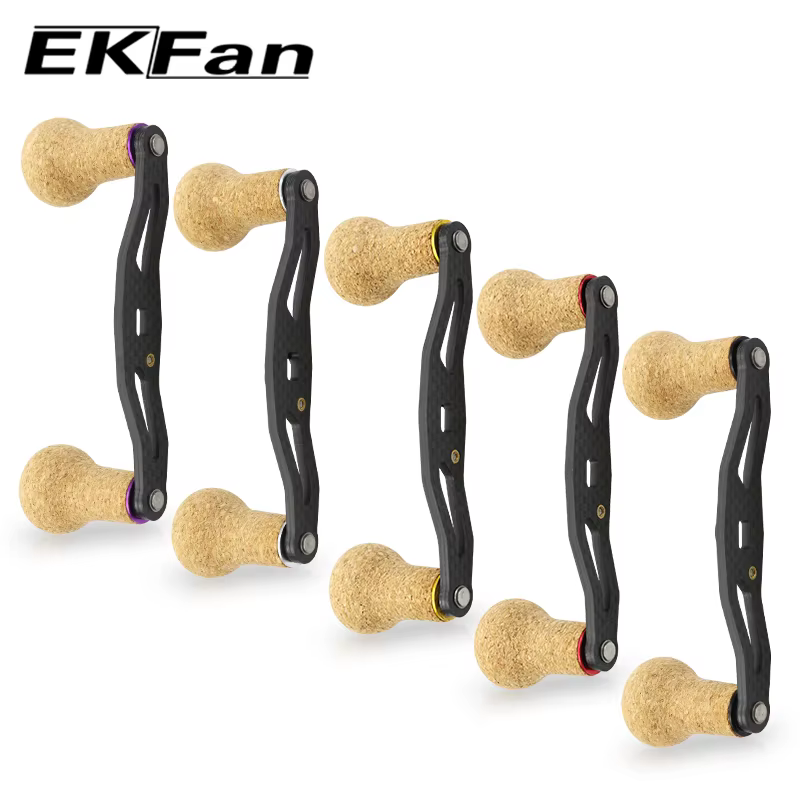 Manivela Carrete EKfan Fibra Carbono 105mm Perilla Madera Intercambiable