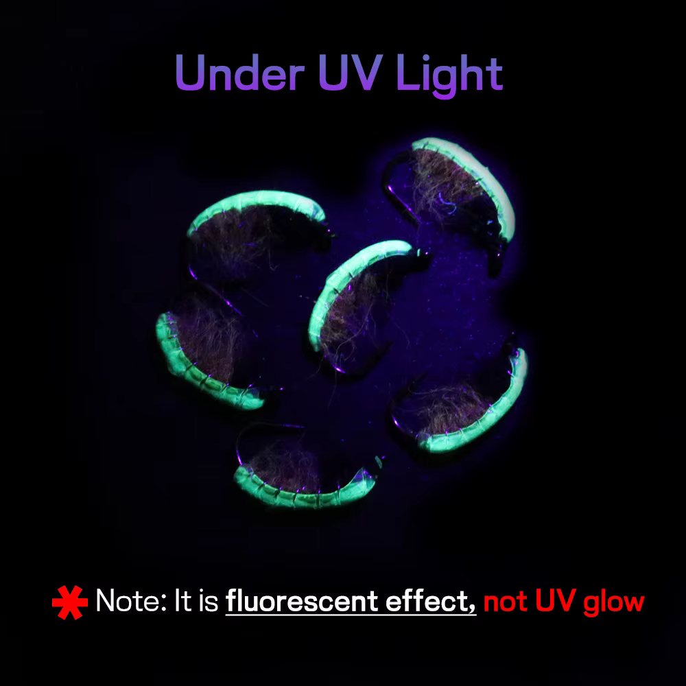 Ninfas artificiales Bimoo UV verde para trucha con scud y gusano - imagen 4