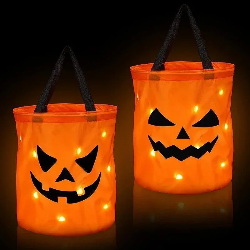 Cesta de dulces plegable con luz LED calabaza Halloween