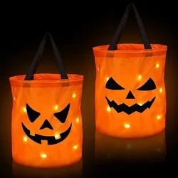 Cesta de dulces plegable con luz LED calabaza Halloween