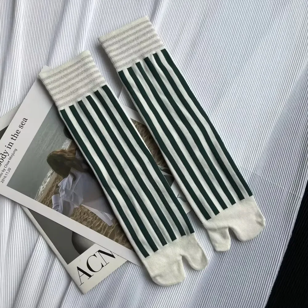 Calcetines tabi de algodón a rayas Harajuku, punta abierta unisex - imagen 2