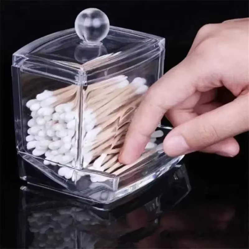 Organizador acrílico transparente para algodones y maquillaje