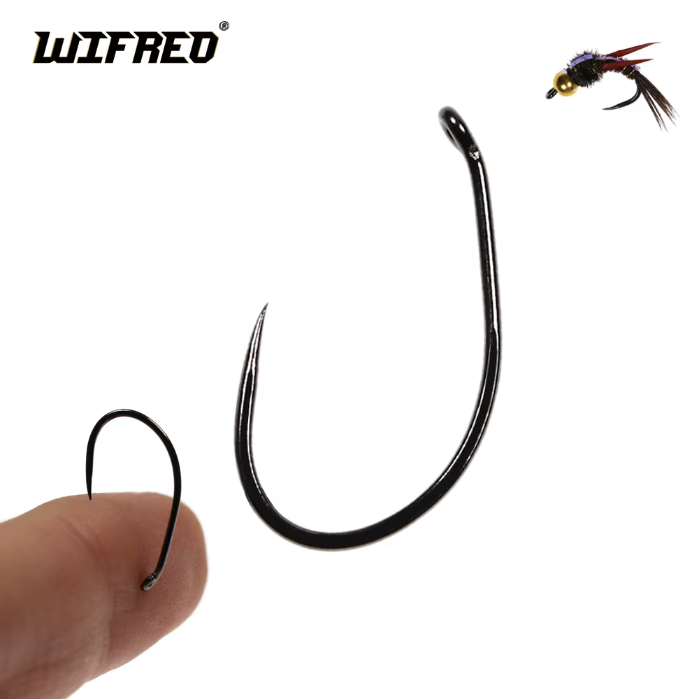 Anzuelo WIFREO sin púas para ninfa scud pupa – acero carbono negro - imagen 3