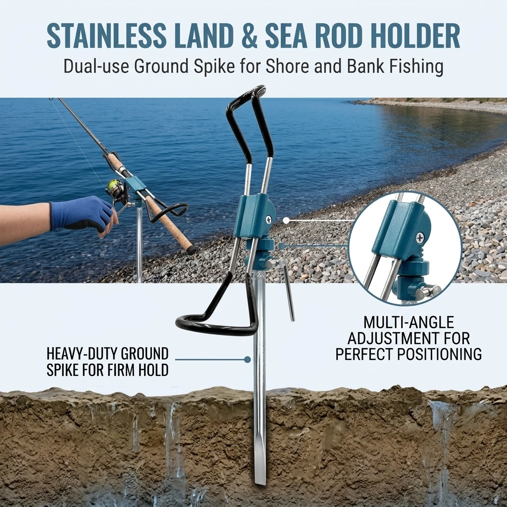 Soporte Cañas Pesca Acero Inoxidable con Pico para Mar y Tierra - imagen 4