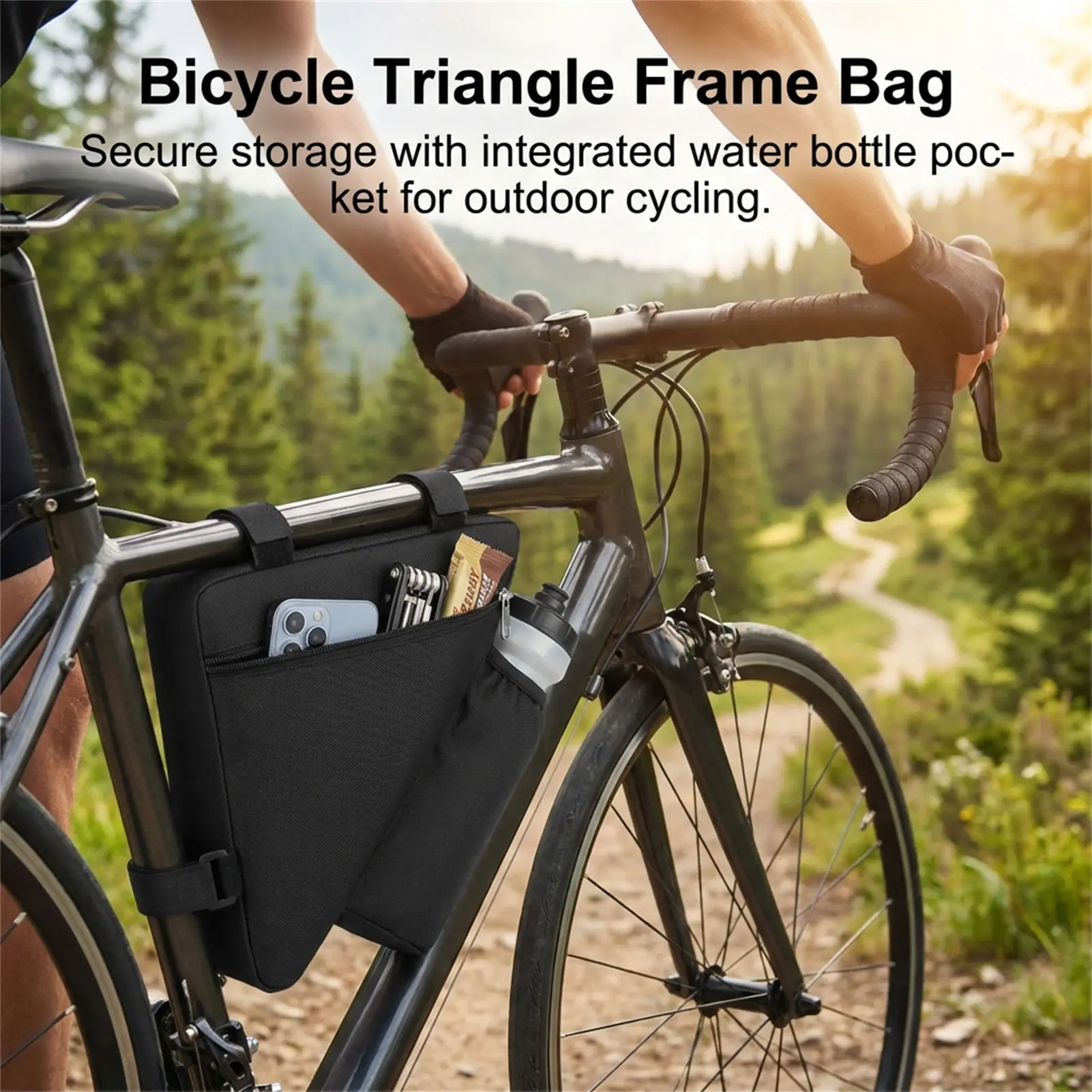 Bolsa triangular bicicleta con funda para botella y accesorios - imagen 3