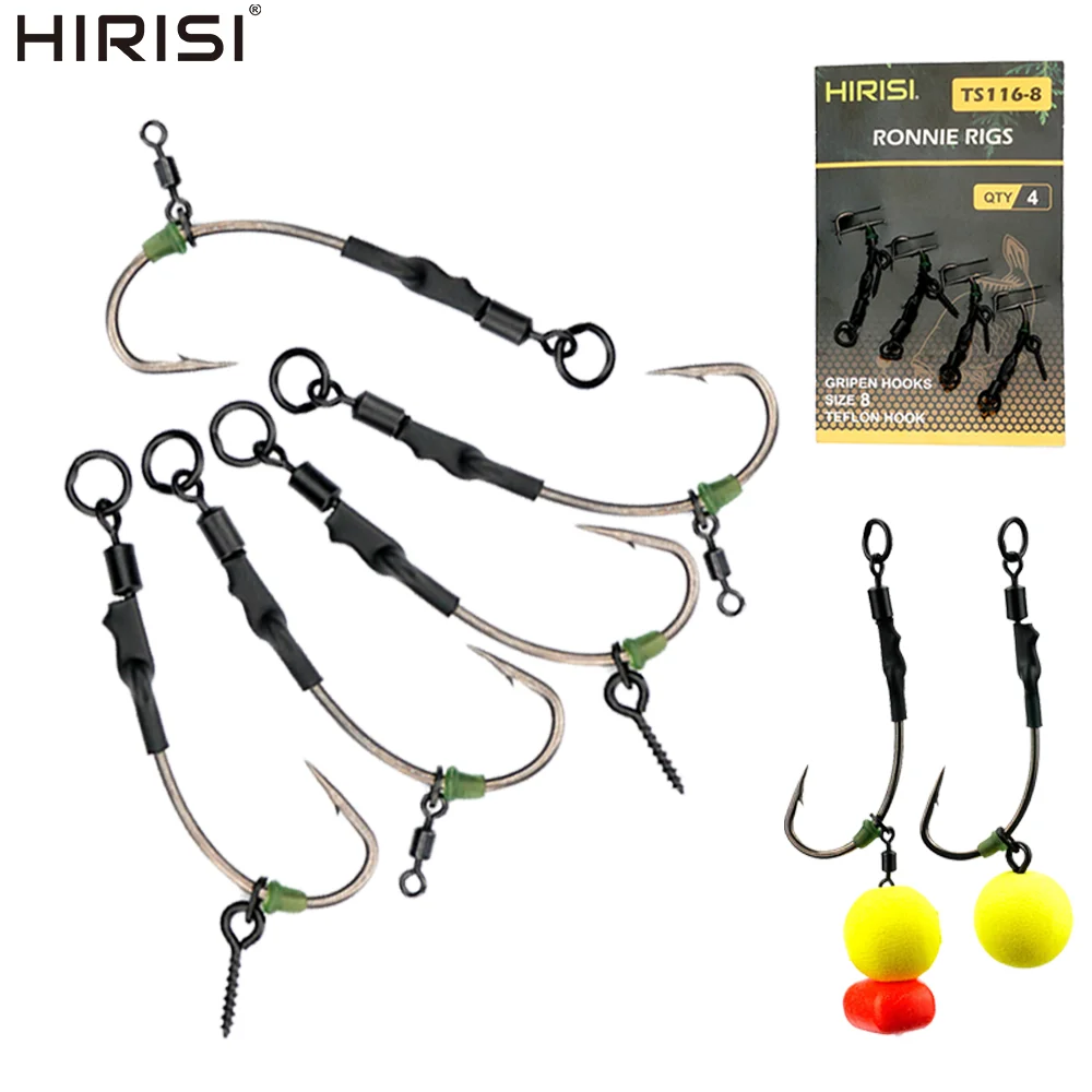 Hirisi Ronnie Rig con anzuelos de púas – montaje carp listo hair