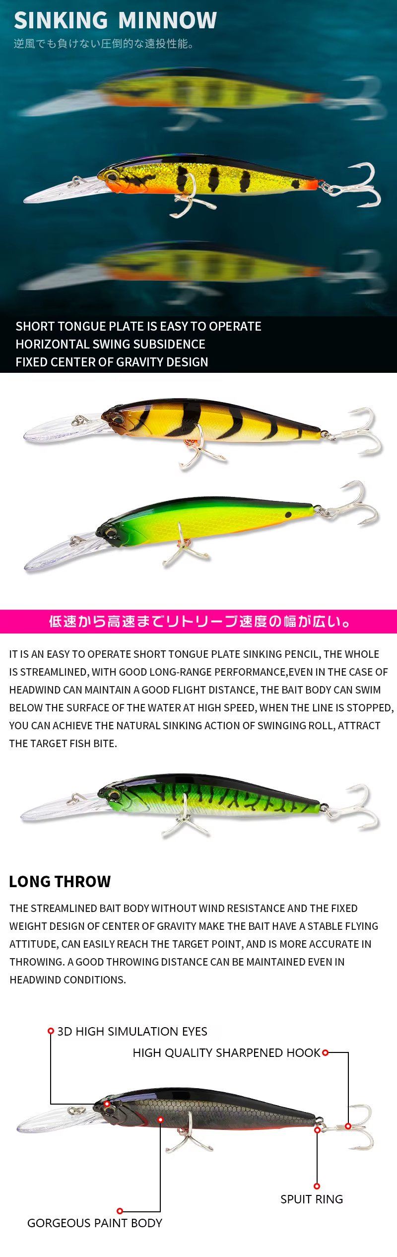 Vista frontal del cebo hundido Minnow