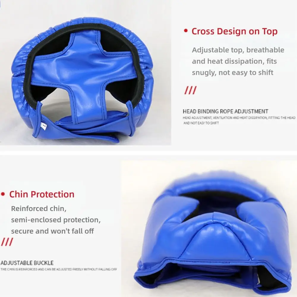 Casco de boxeo PU acolchado grueso ajustable con protección completa - imagen 2