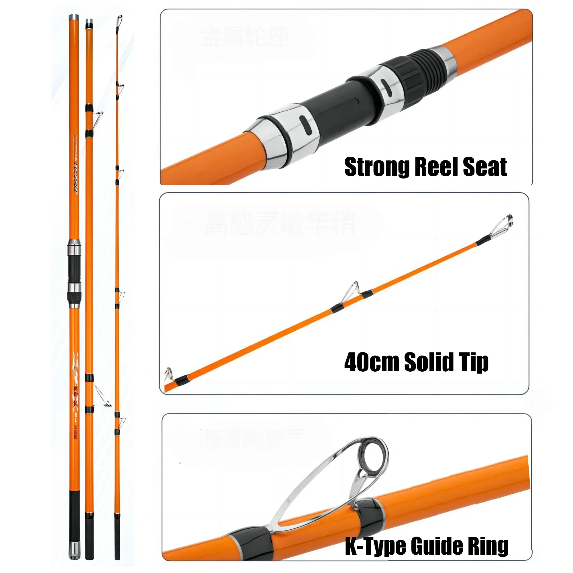 Caña de pesca surf carpa portátil fibra carbono agua salada resistente - imagen 3