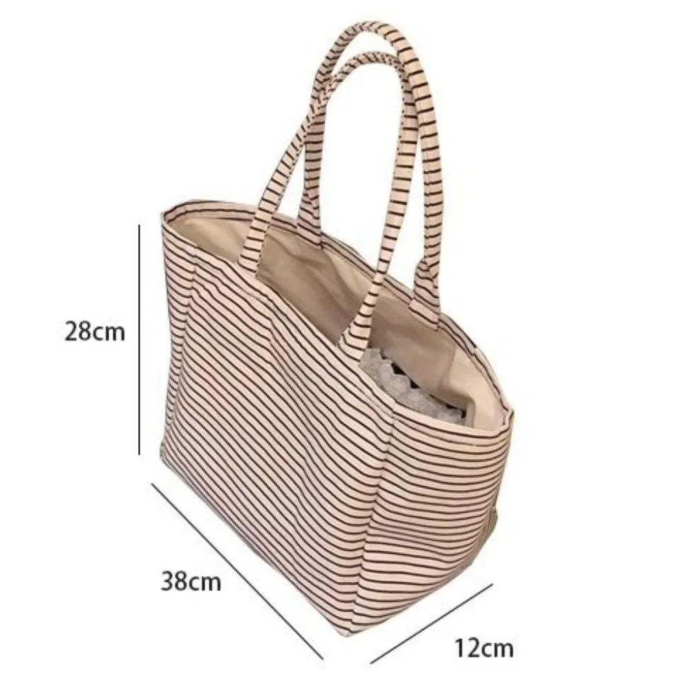 Bolsa de lona a rayas gran capacidad con asa portátil y resistente - imagen 4