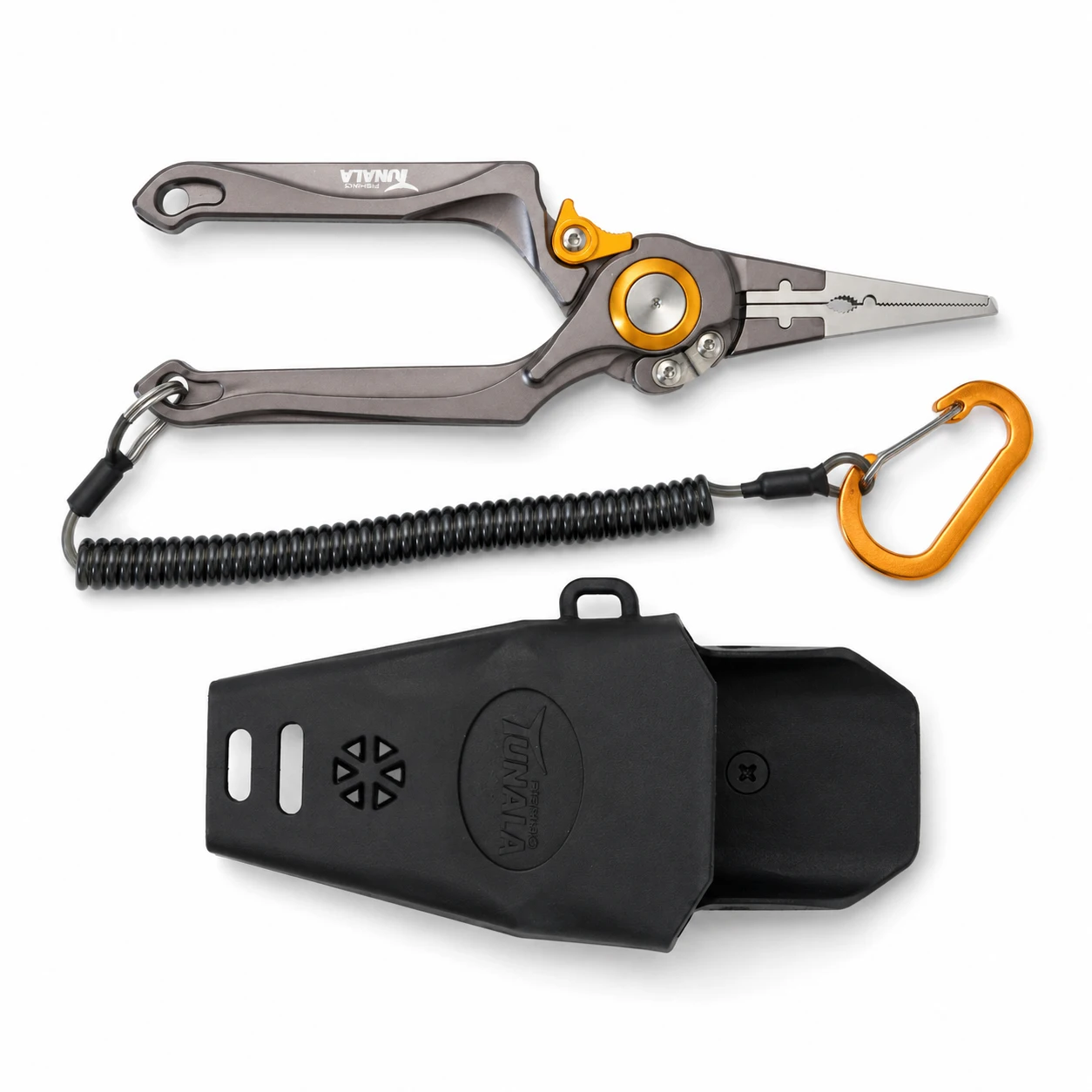 Alicates de pesca aluminio con funda y cortador de línea