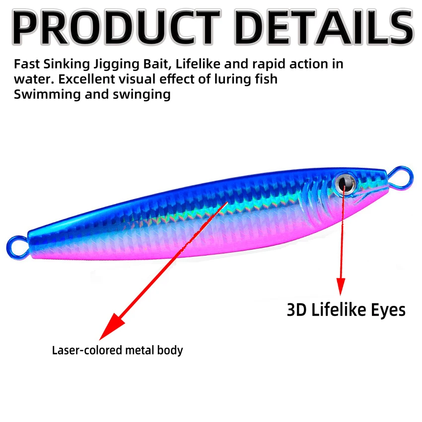 Jig metálico S hundimiento rápido — luminoso para jigging profundo - imagen 2