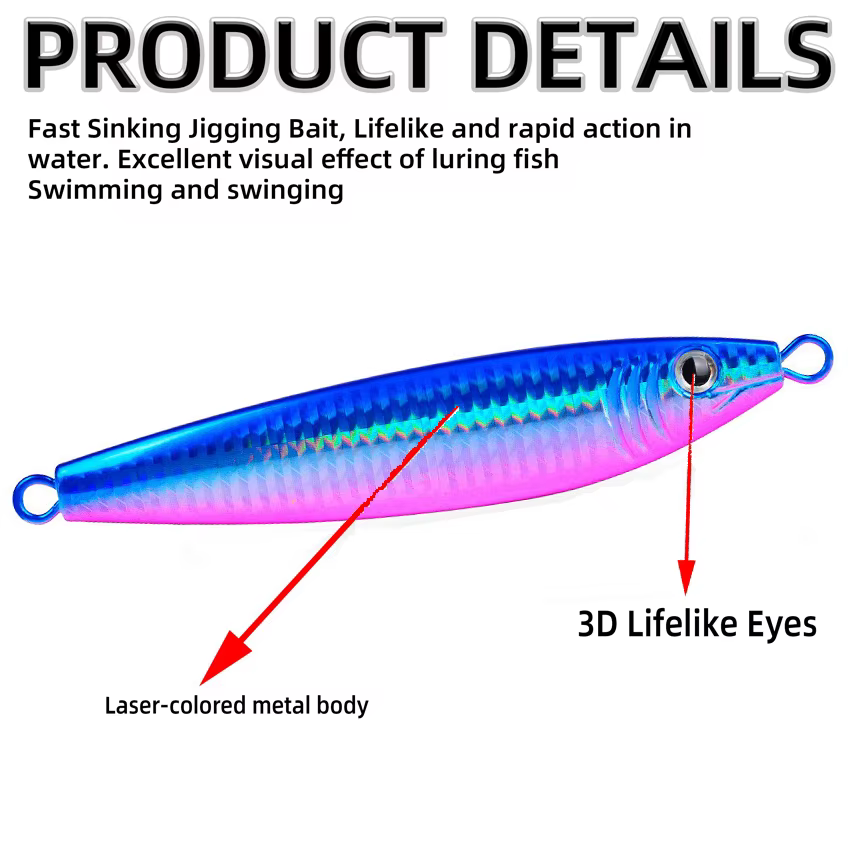 Jig metálico S hundimiento rápido — luminoso para jigging profundo - imagen 2
