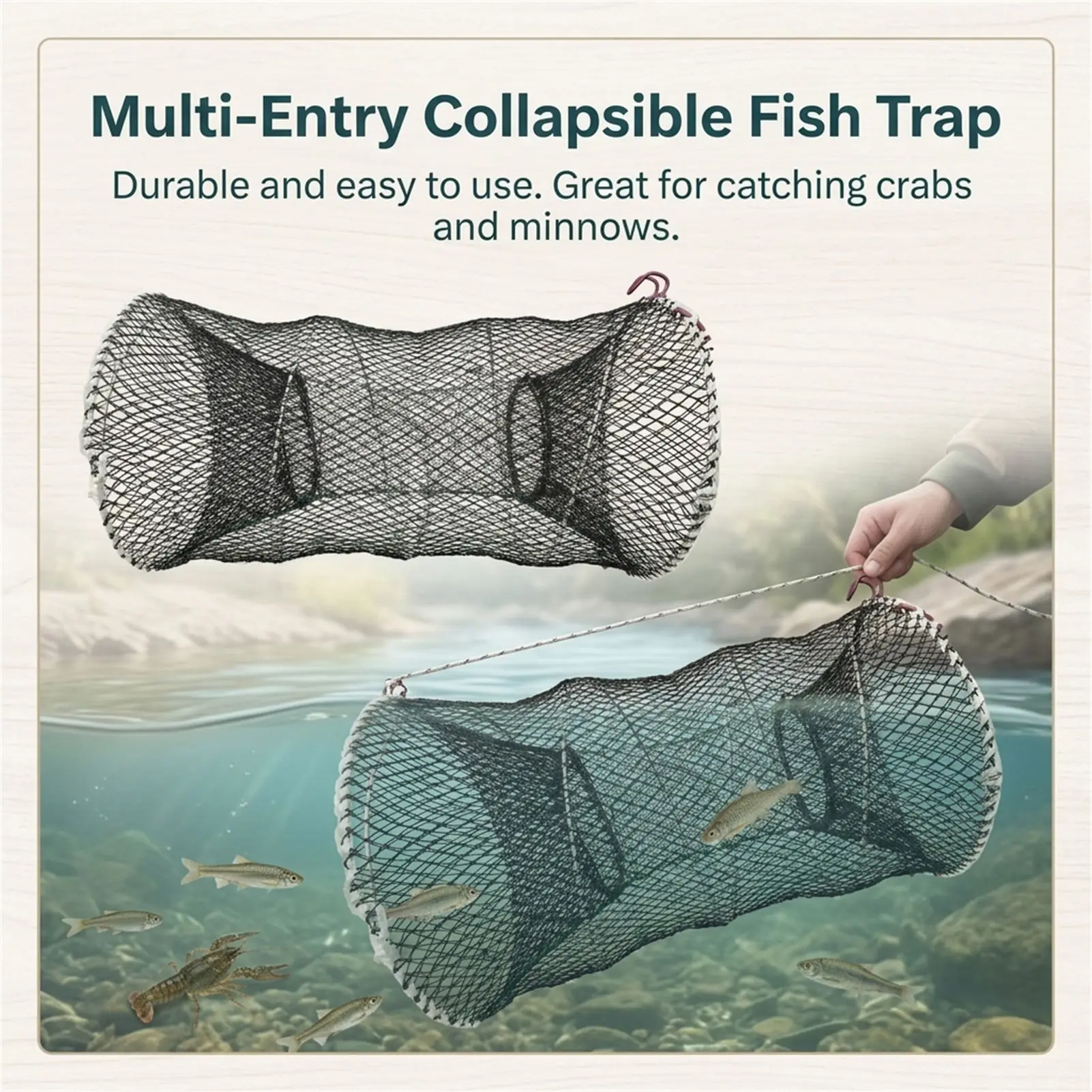 Trampa plegable de alambre y nailon para cangrejos y camarones - imagen 2