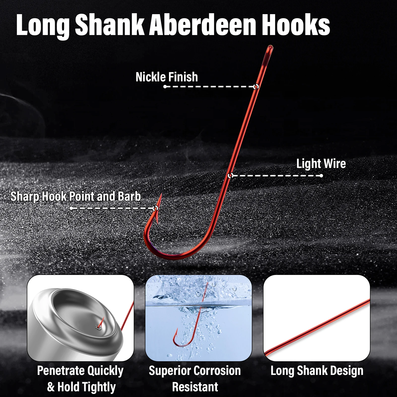 Anzuelos Aberdeen rojos de vástago largo para pesca ligera - imagen 4