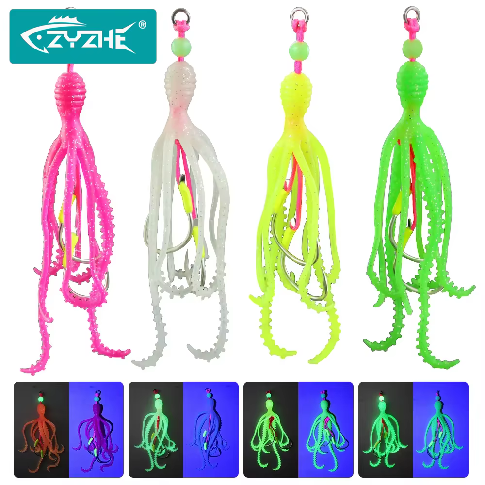 ZYZHE Señuelo suave marina con anzuelos luminosos para pulpo - imagen 5