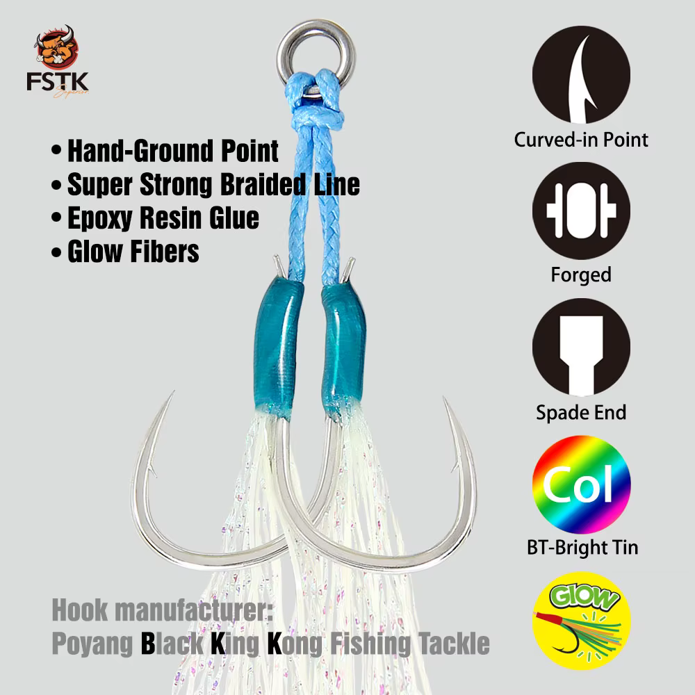 Anzuelo Asistente Doble FSTK con Pluma Glow - Acero carbono para jigging - imagen 4