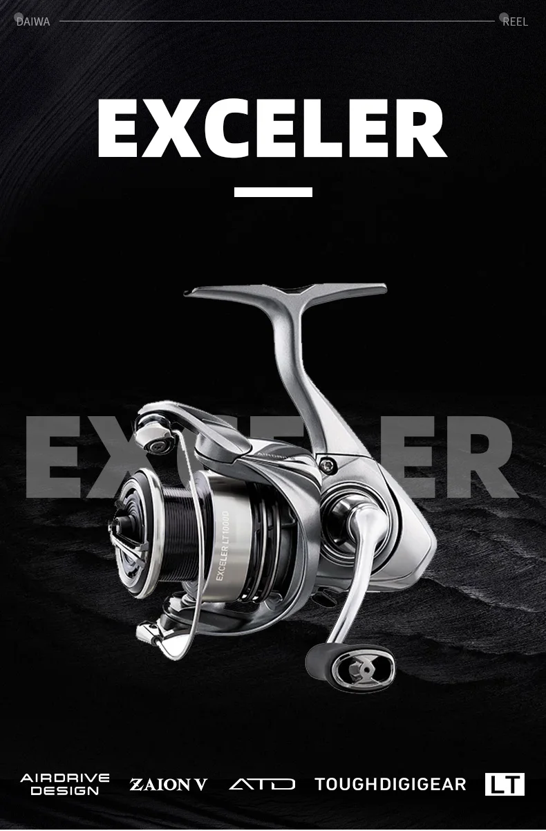 Vista lateral del carrete DAIWA EXCELER LT mostrando su cuerpo de aluminio