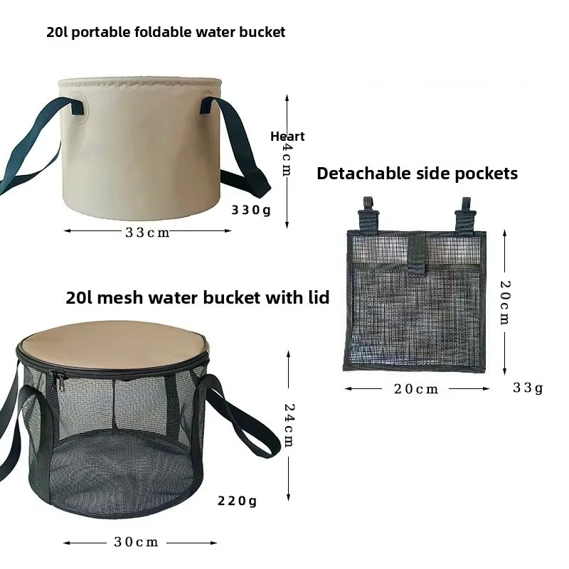 Cubo plegable de pesca impermeable con bolsillos laterales interiores - imagen 5