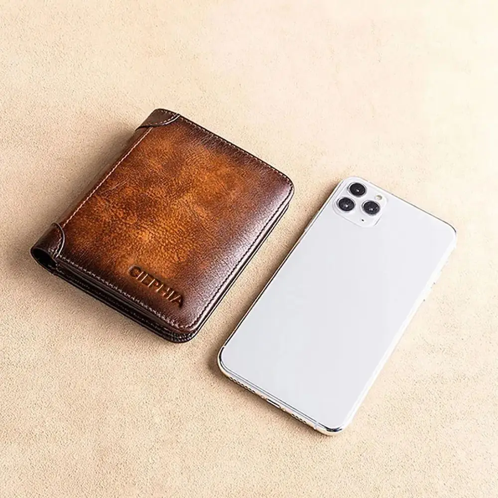 Cartera RFID de cuero PU vintage con cierre seguro y delgada