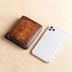 Cartera RFID de cuero PU vintage con cierre seguro y delgada