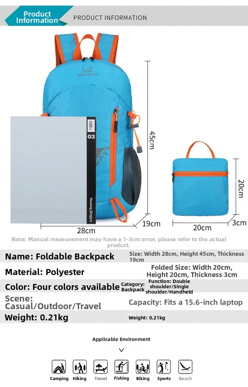 Mochila plegada para facilitar el transporte