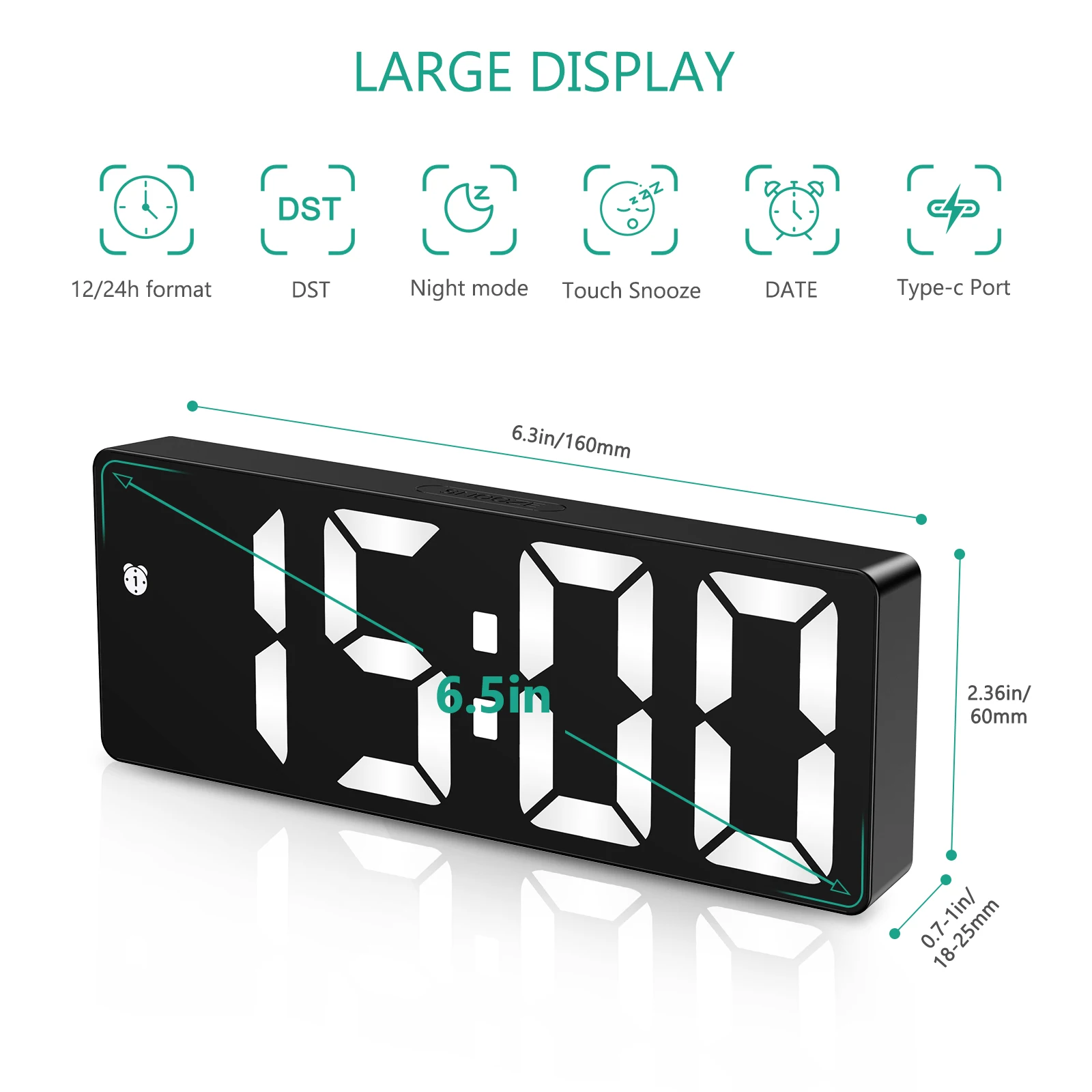 Despertador LED ORIA – Escritorio y mesita de noche con alarma - imagen 3