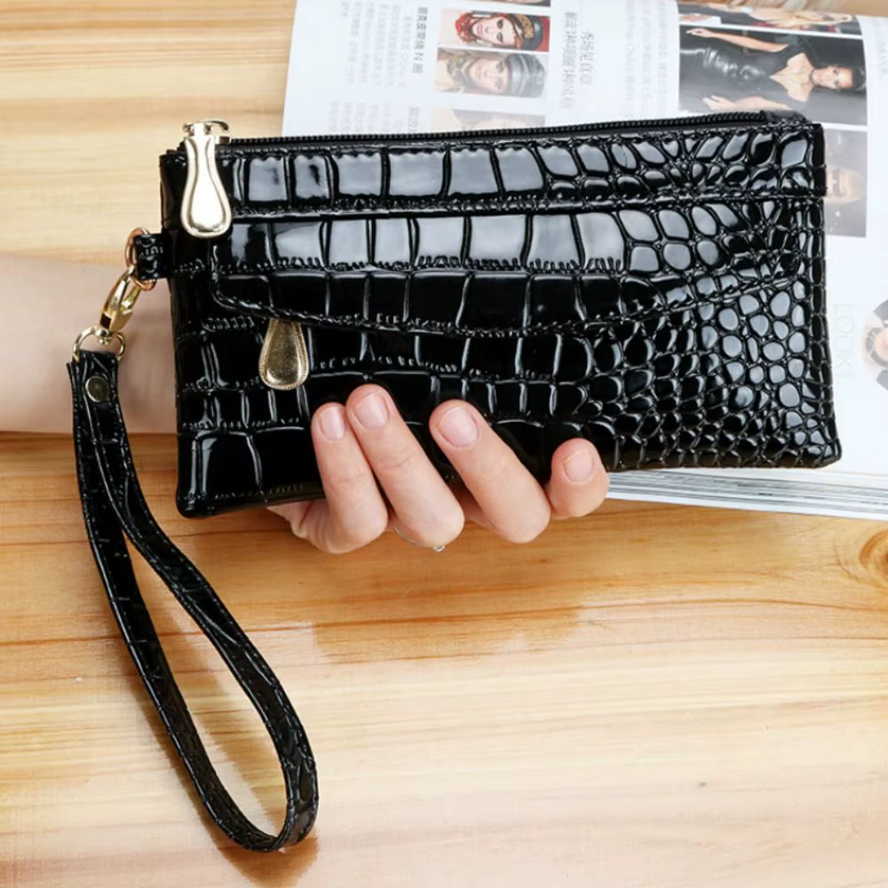 Cartera larga cuero mujer con estampado cocodrilo y doble cremallera - imagen 3
