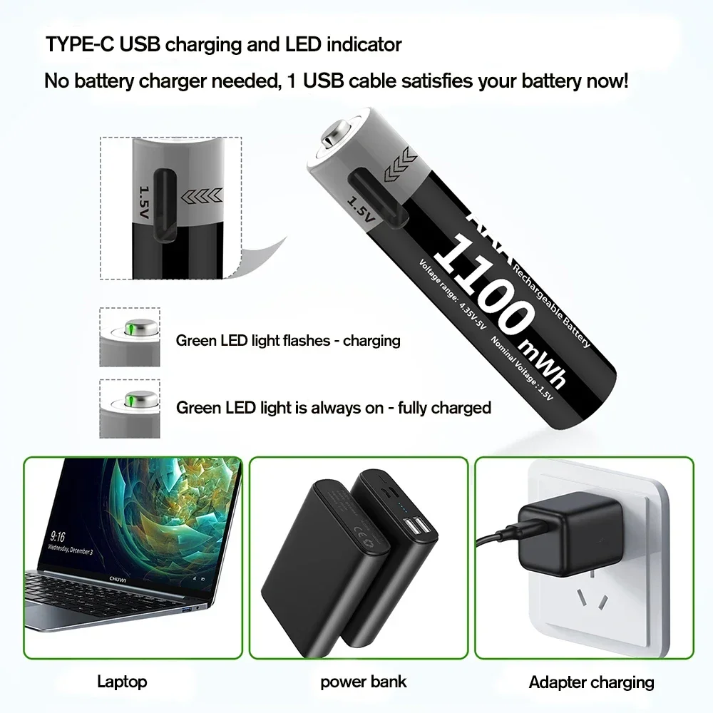Batería recargable Li-ion USB AAA 1,5V para frontal de pesca - imagen 2