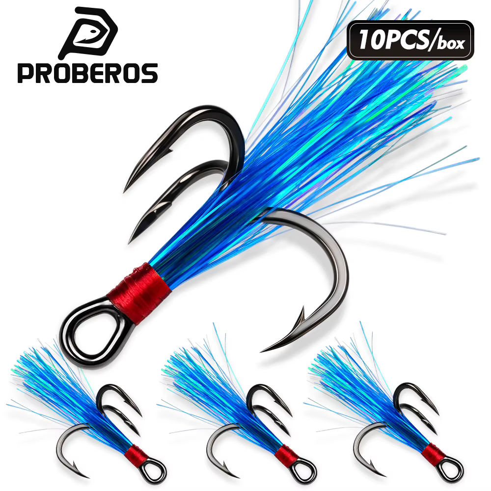 Anzuelos Triple Proberos con Plumas – Acero al Carbono