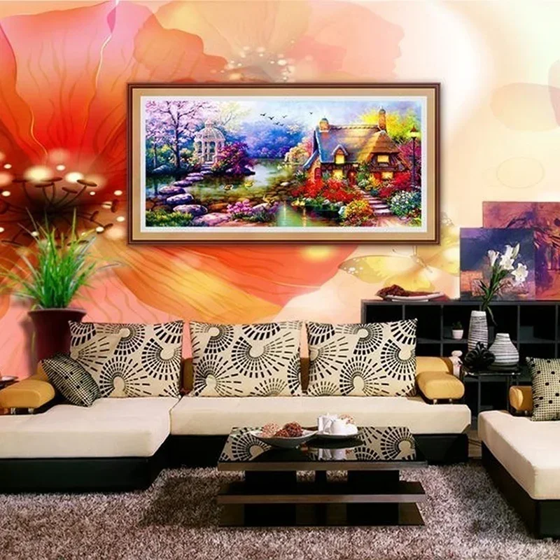 Pintura de diamantes 5D paisajes jardín y cabaña punto cruz - imagen 4