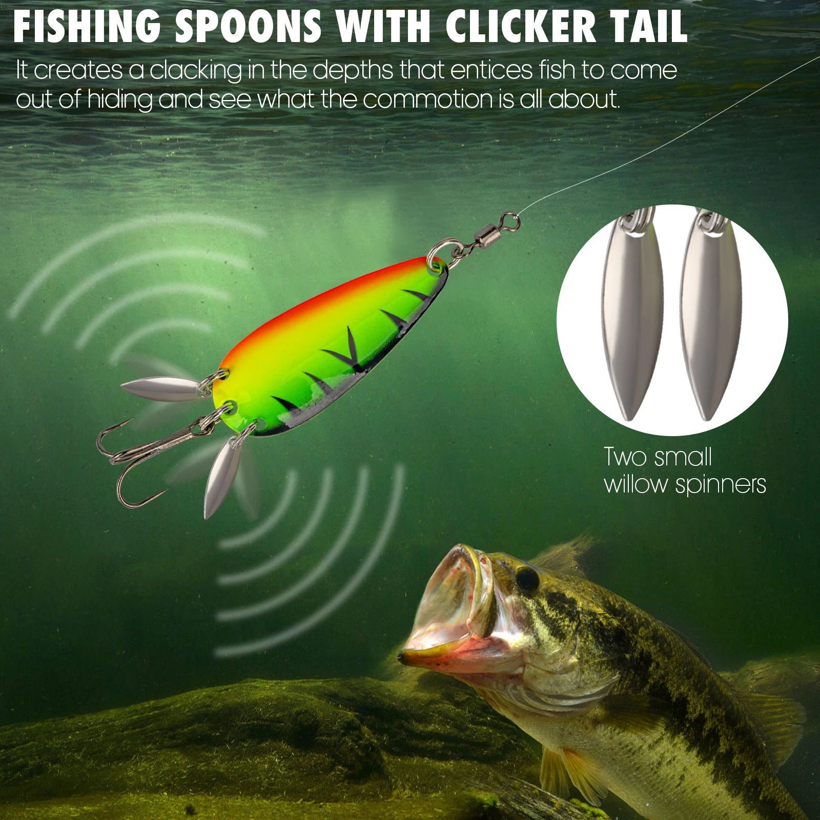 Cucharas Giratorias para Lucio y Trucha – Anzuelos Triples - imagen 2