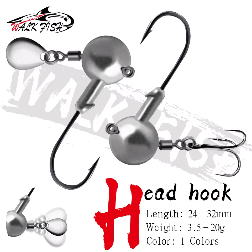 WALK FISH Jig Head – Cabeza de Plomo Offset para Lubina con Vinilo - imagen 3