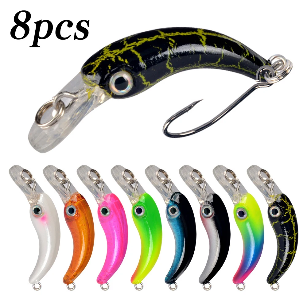 Set completo de 8 señuelos minnow con distintos acabados y colores