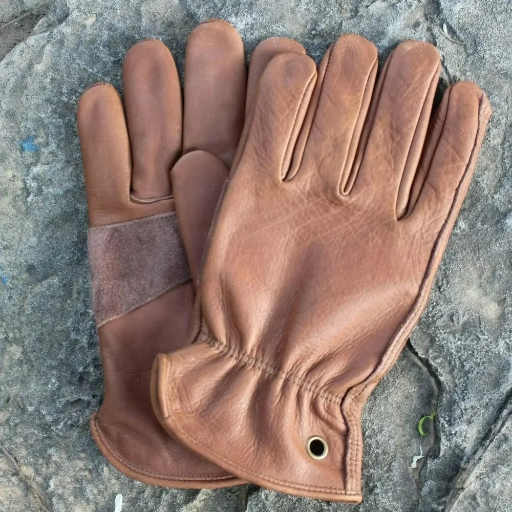 Guantes de cuero vintage Marrón con tinte tie-dye – Motocicleta - imagen 4