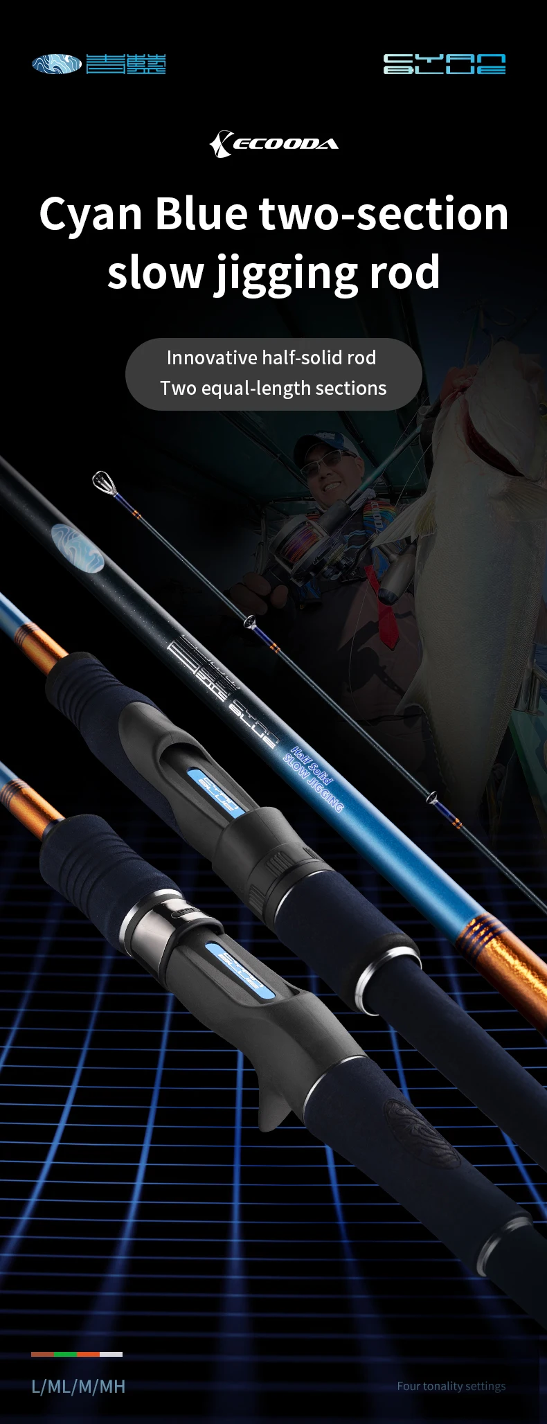 Caña Ecooda azul cian para jigging lento