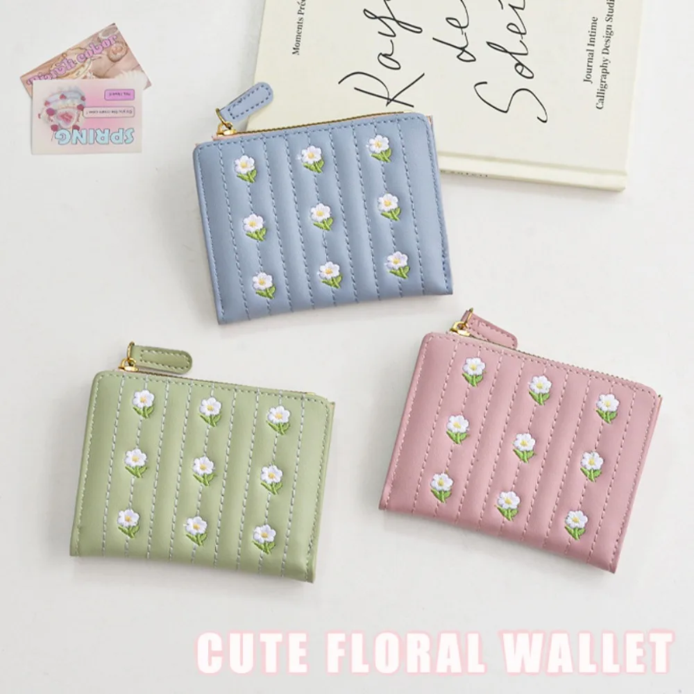 Cartera corta de cuero PU con cierre floral para mujer - imagen 4