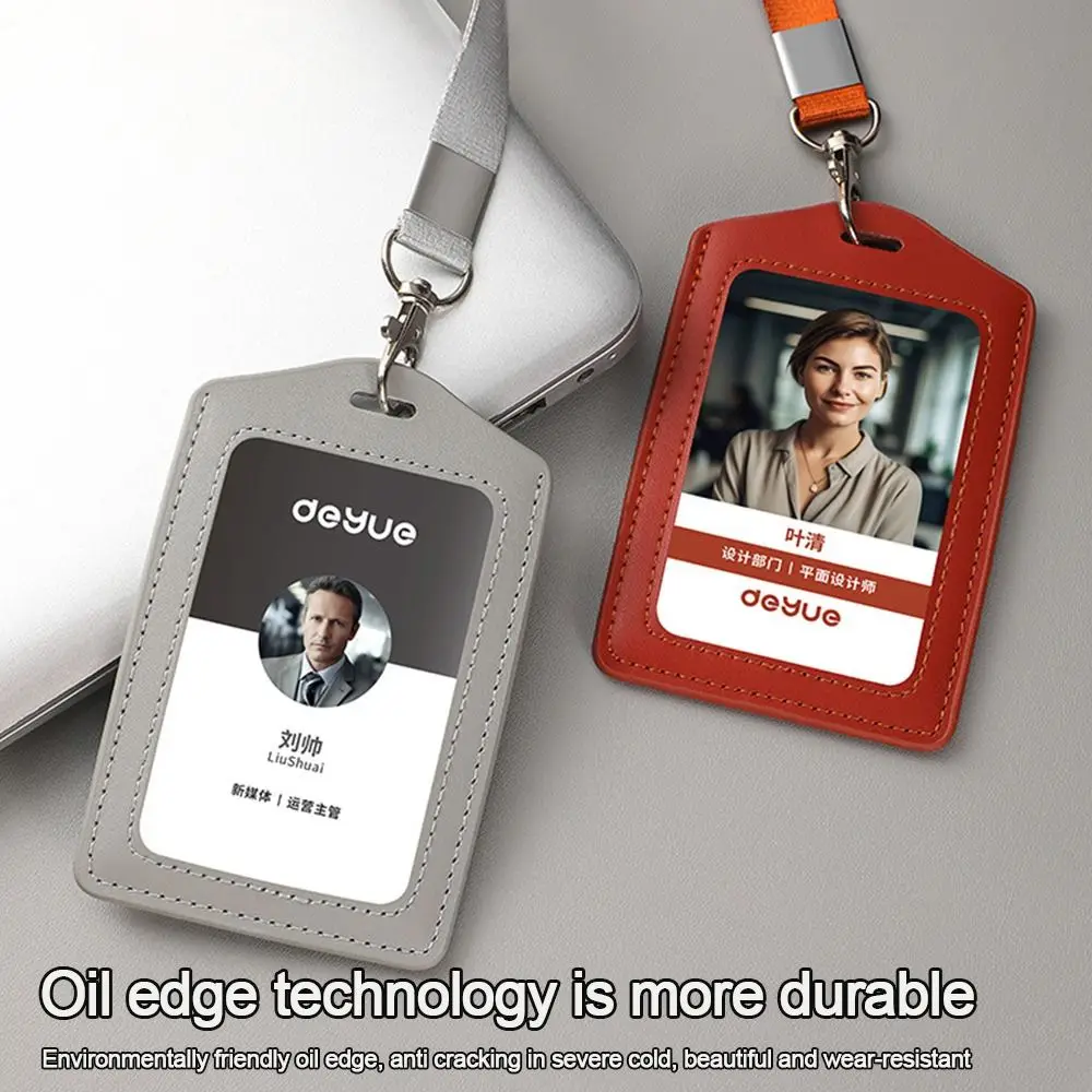 Porta credenciales de cuero genuino con cordón y funda para identificación - imagen 2