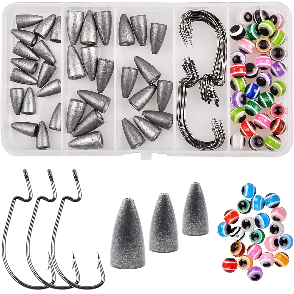 Kit completo de aparejo de pesca Texas Rig Carolina con todos los componentes organizados